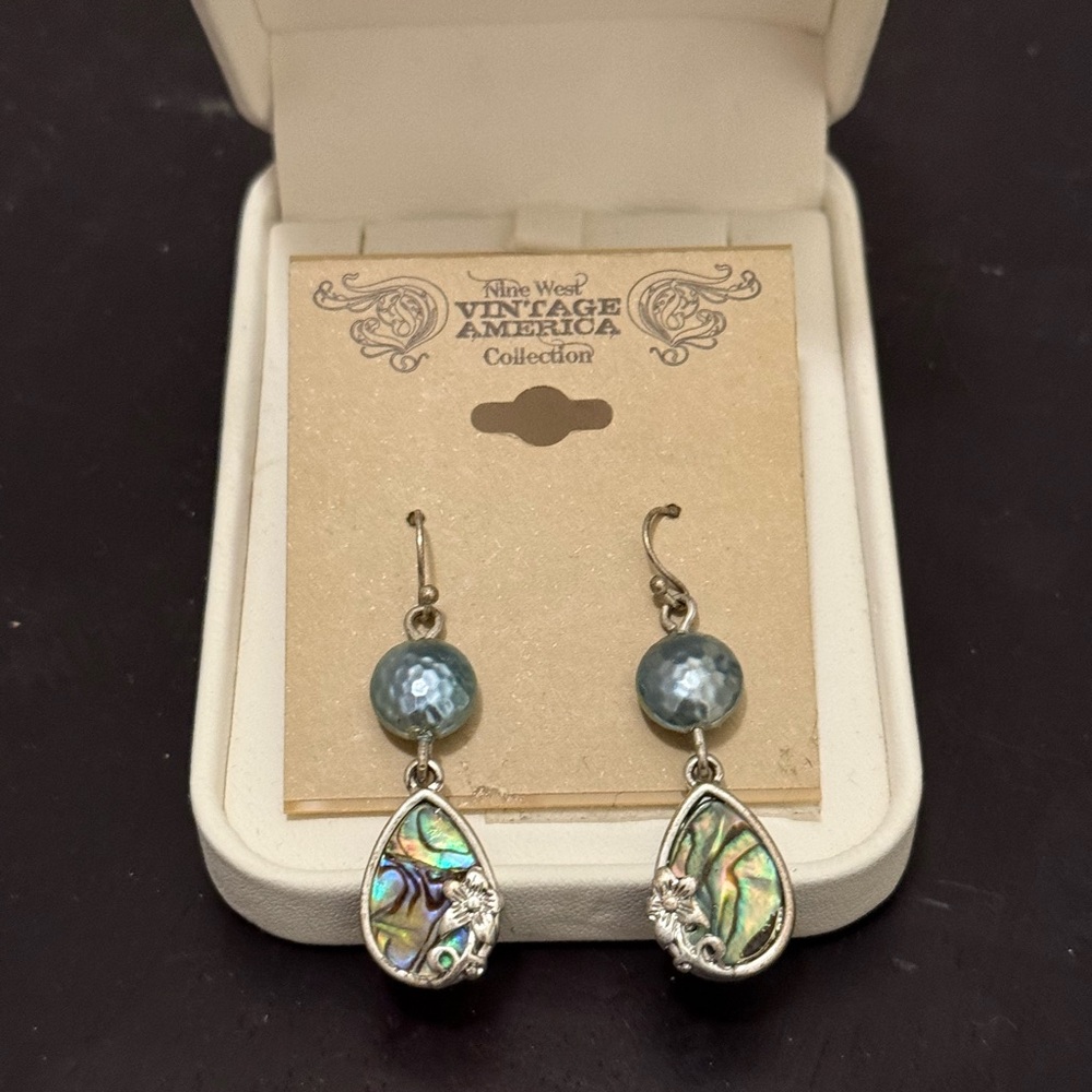 Nine West Teardrop Abalone Dangle Earrings